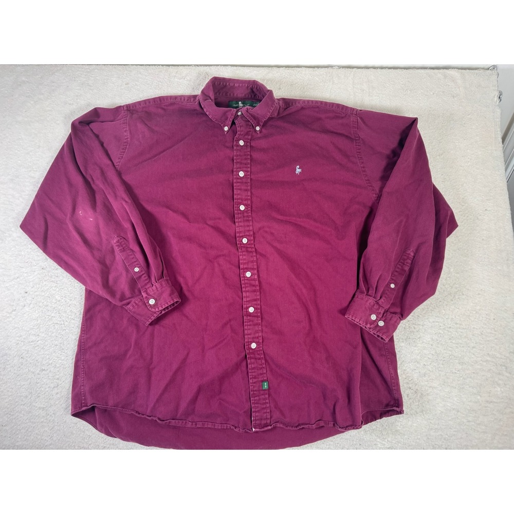 Hunt Club Button Down Shirt Mens 2XLT Burgundy Good Cotton Twill Logo LongSleeve